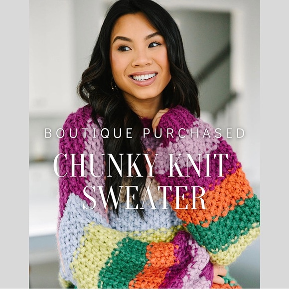 Chunky Knit Rainbow Striped Long Sleeve Knit Sweater by Entro Boutique - Picture 7 of 14